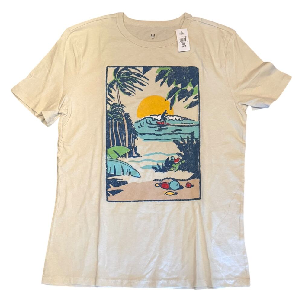Gap Kids Beige Summer Day At The Beach Surfing Cotton Shirt Size XXL